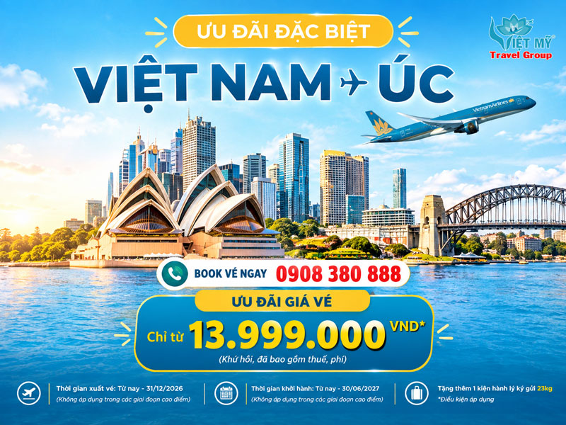 Vietnam Airlines ưu đãi vé đi Úc giá khứ hồi chỉ từ 13.999.000 VNĐ