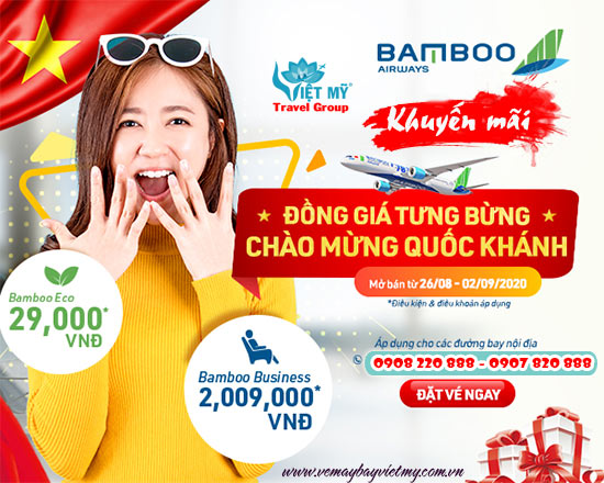 Bamboo Airways khuyến mãi Chào mừng quốc khánh chỉ từ 29.000Đ