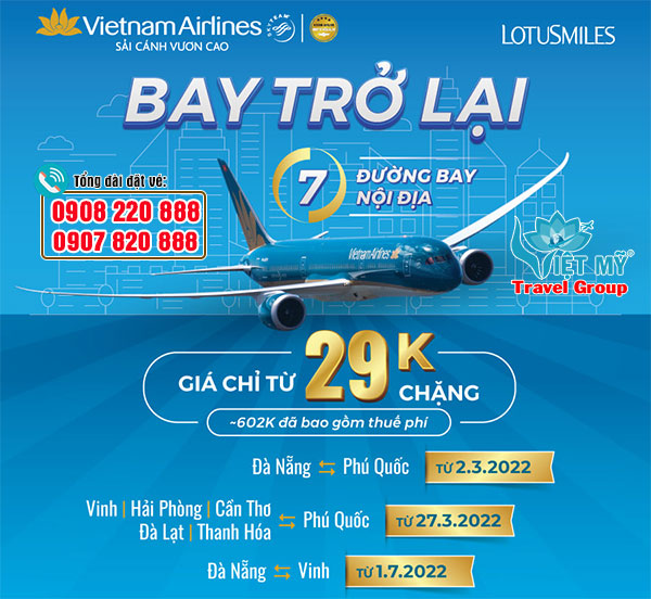 Vietnam Airlines kết nối trở lại 7 đường bay nội địa với giá chỉ từ 29k/ chặng