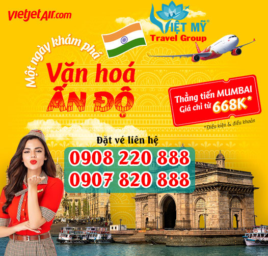 Bay Ấn Độ hãng Vietjet Air chỉ từ 668K
