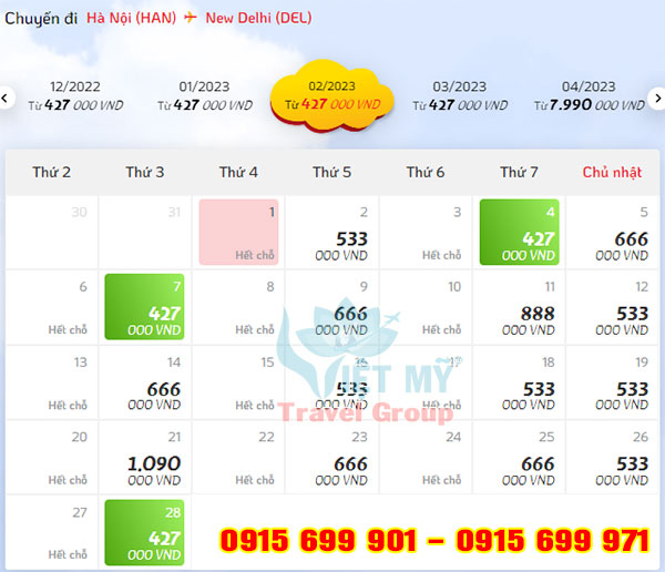 Giá vé máy bay Hà Nội đi New Delhi Vietjet Air