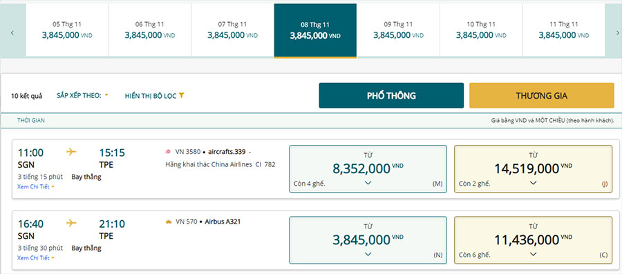 Đặt vé Vietnam Airlines từ Sài Gòn đi Đài Bắc giá bao nhiêu?