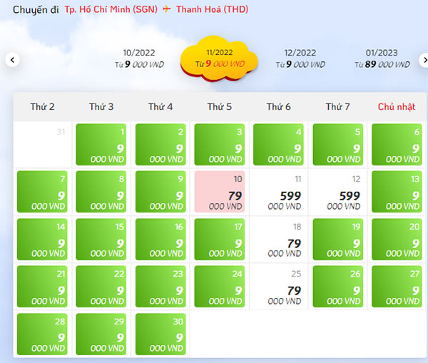 Giá vé máy bay giá rẻ đi Thanh Hoá tháng 11