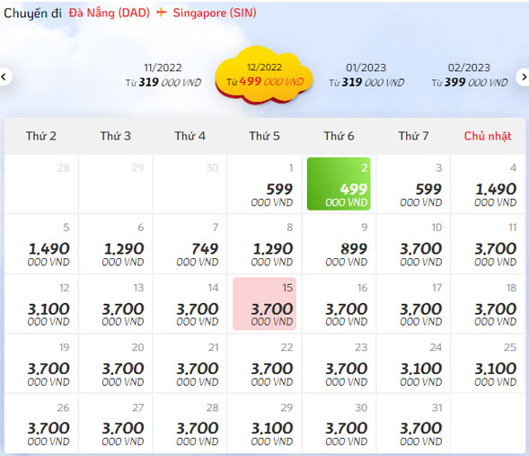 Giá vé máy bay Đà Nẵng đi Singapore tháng 12