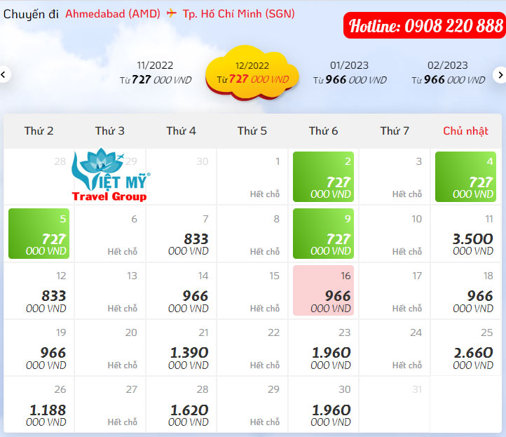 Giá vé máy bay từ Ahmedabad (AMD) Ấn Độ đến TP.HCM (SGN)