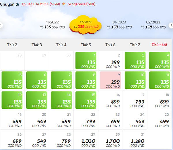Giá vé máy bay TPHCM đi SIngapore tháng 12