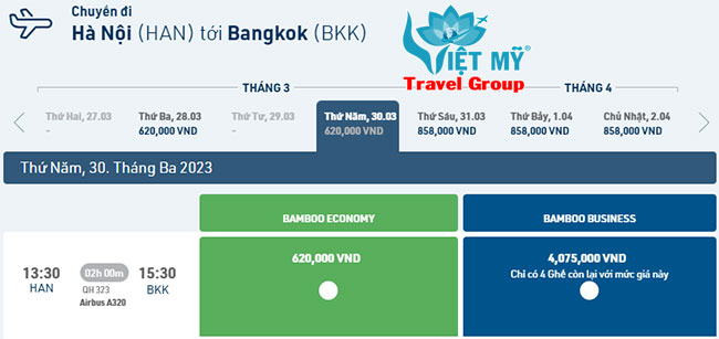Giá vé máy bay Hà Nội - Bangkok hãng Bamboo