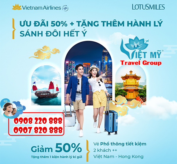 Vietnam Airlines ưu đãi bay Hong Kong 50% + tặng thêm hành lý