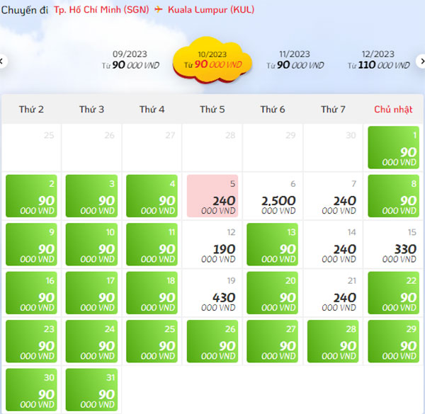 Giá vé máy bay đi Malaysia hãng Vietjet Air
