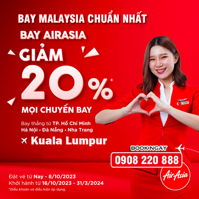 Air Asia khuyến mãi giảm đến 20% giá vé đi Malaysia