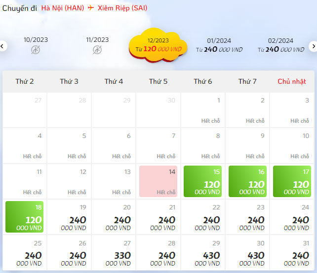 Giá vé máy bay Vietjet Air từ Hà Nội đi Seam Reap
