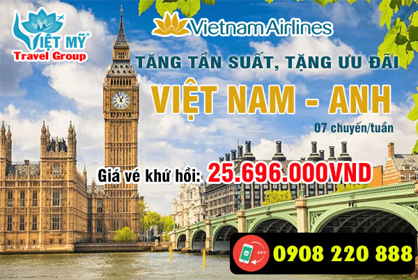 Vietnam Airlines tăng tần suất bay Anh và tặng giá vé khứ hồi chỉ từ 25.696.000VND