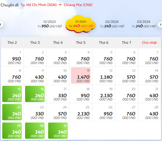 Giá vé máy bay Sài Gòn đi Chiang Mai