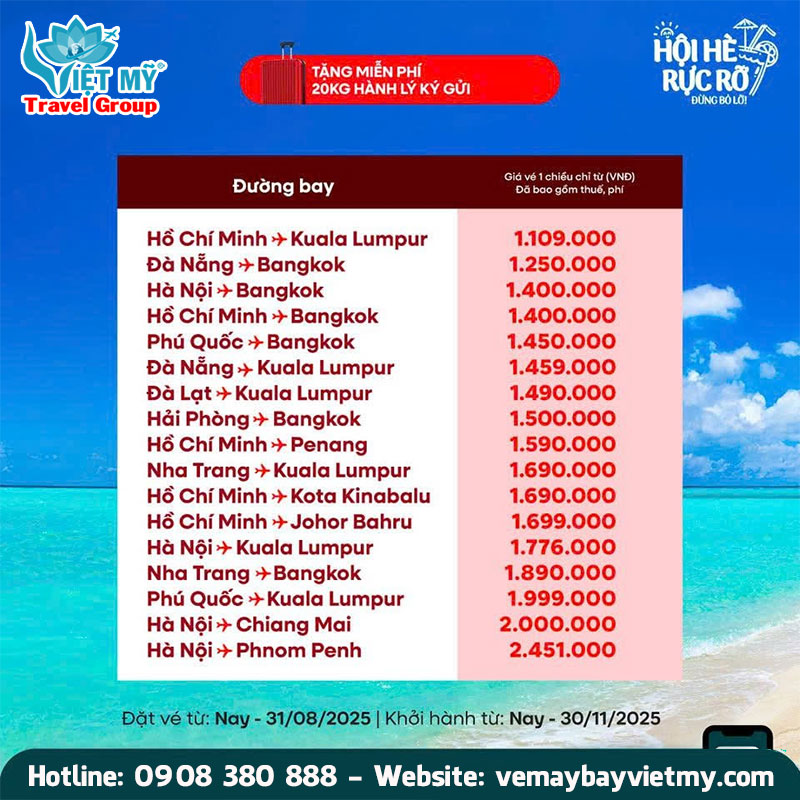 Quốc Khánh rực rỡ, bay cực cháy cùng Air Asia giá chỉ từ 1.109.000 đồng