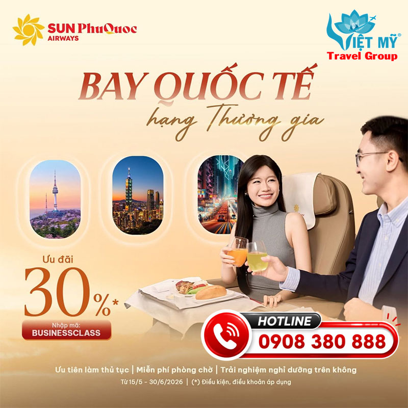 Bay quốc tế hạng Thương gia, Sun PhuQuoc Airways ưu đãi 30%