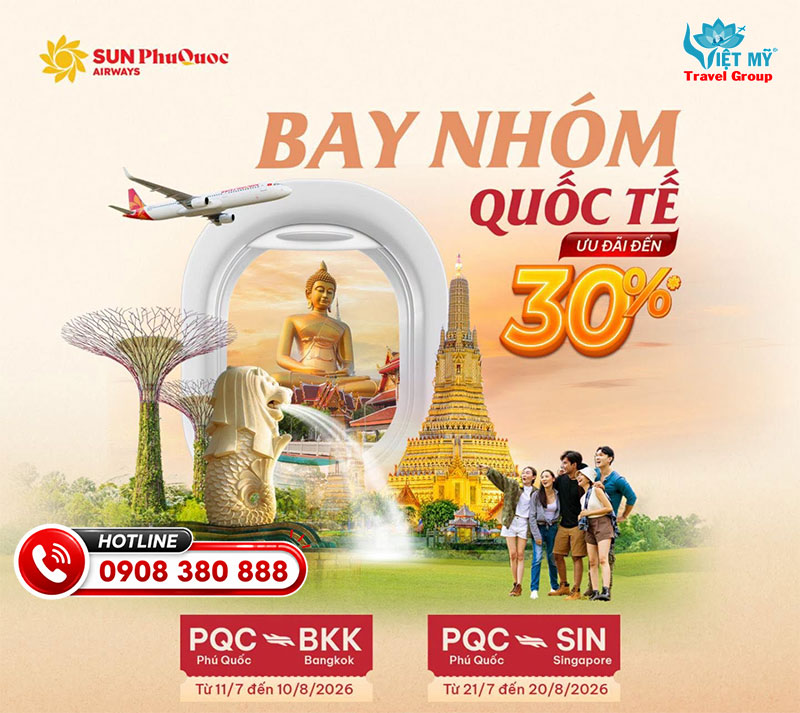 Bay nhóm quốc tế Sun PhuQuoc Airways giảm đến 30%