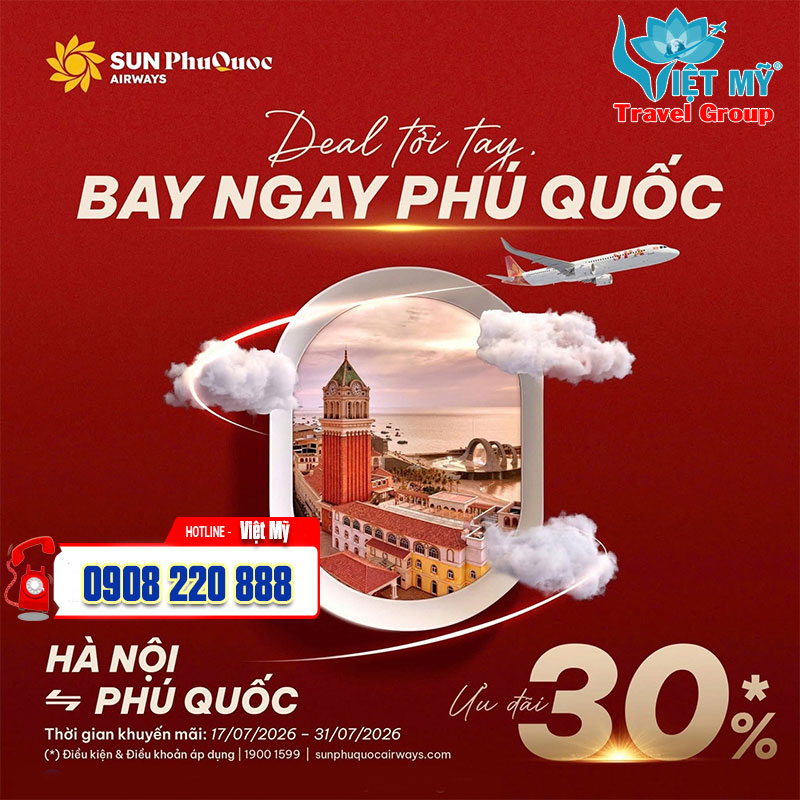 Bay Hà Nội - Phú Quốc giảm ngay 30% cùng Sun PhuQuoc Airways
