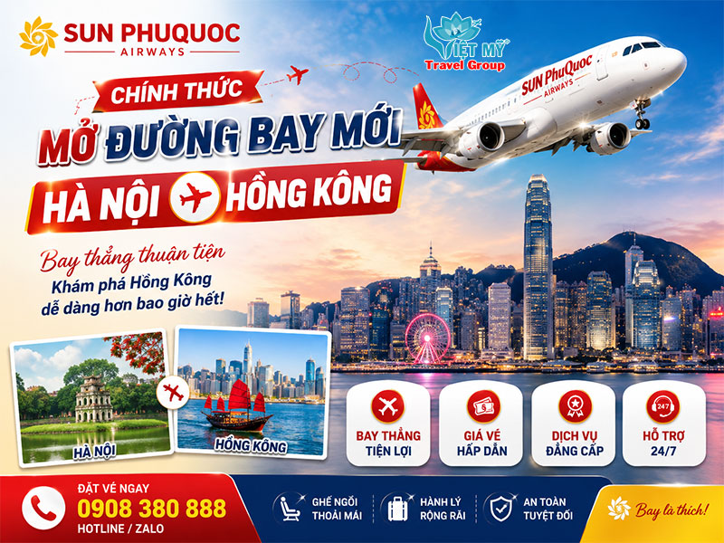 Sun PhuQuoc Airways mở đường bay mới Hà Nội – Hồng Kông