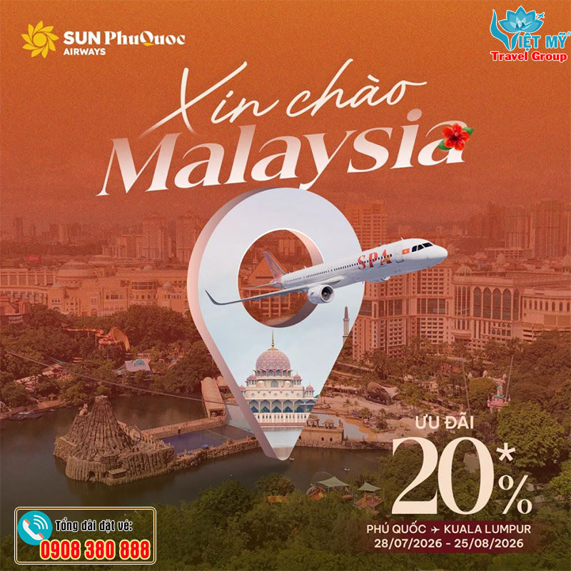 Sun PhuQuoc Airways ưu đãi đến 20% vé máy bay từ Phú Quốc đi Kuala Lumpur