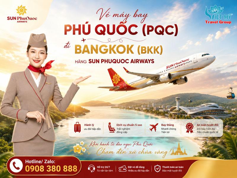 Vé máy bay Phú Quốc (PQC) đi Bangkok (BKK) hãng Sun PhuQuoc Airways