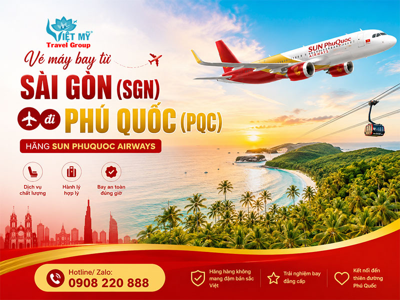 Vé máy bay từ Sài Gòn (SGN) đi Phú Quốc (PQC) hãng Sun PhuQuoc Airways