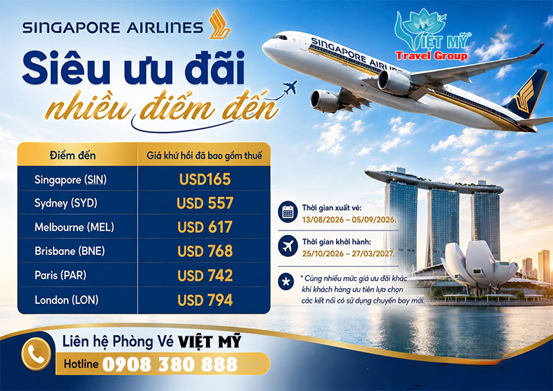 Singapore Airlines siêu ưu đãi nhiều điểm đến