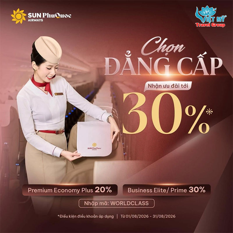 Sun PhuQuoc Airways ưu đãi đặc biệt 30% hạng vé cao cấp