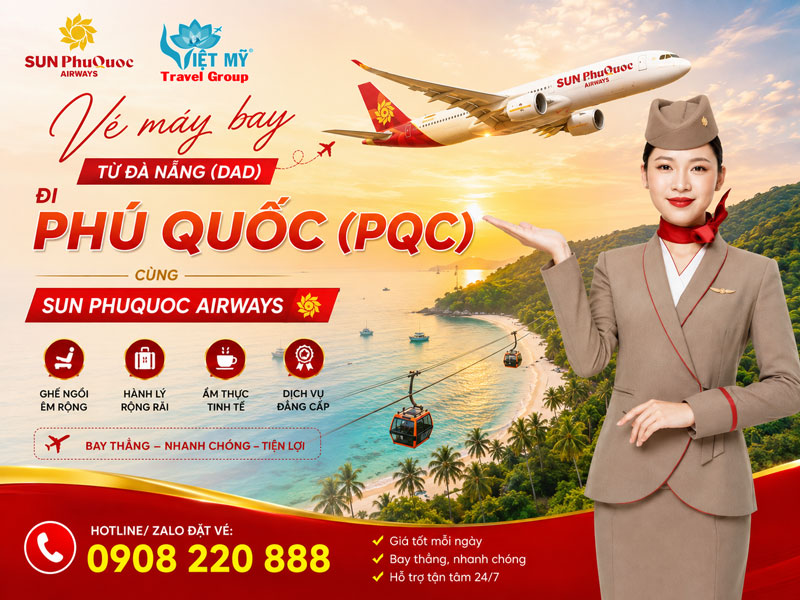 Vé máy bay từ Đà Nẵng (DAD) đi Phú Quốc (PQC) hãng Sun PhuQuoc Airways