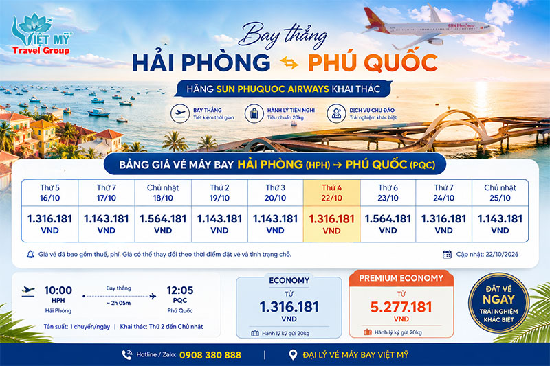 Giá vé máy bay Hải Phòng đi Phú Quốc