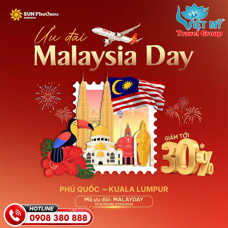 Sun PhuQuoc Airways ưu đãi 30% vé Phú Quốc - Kuala Lumpur