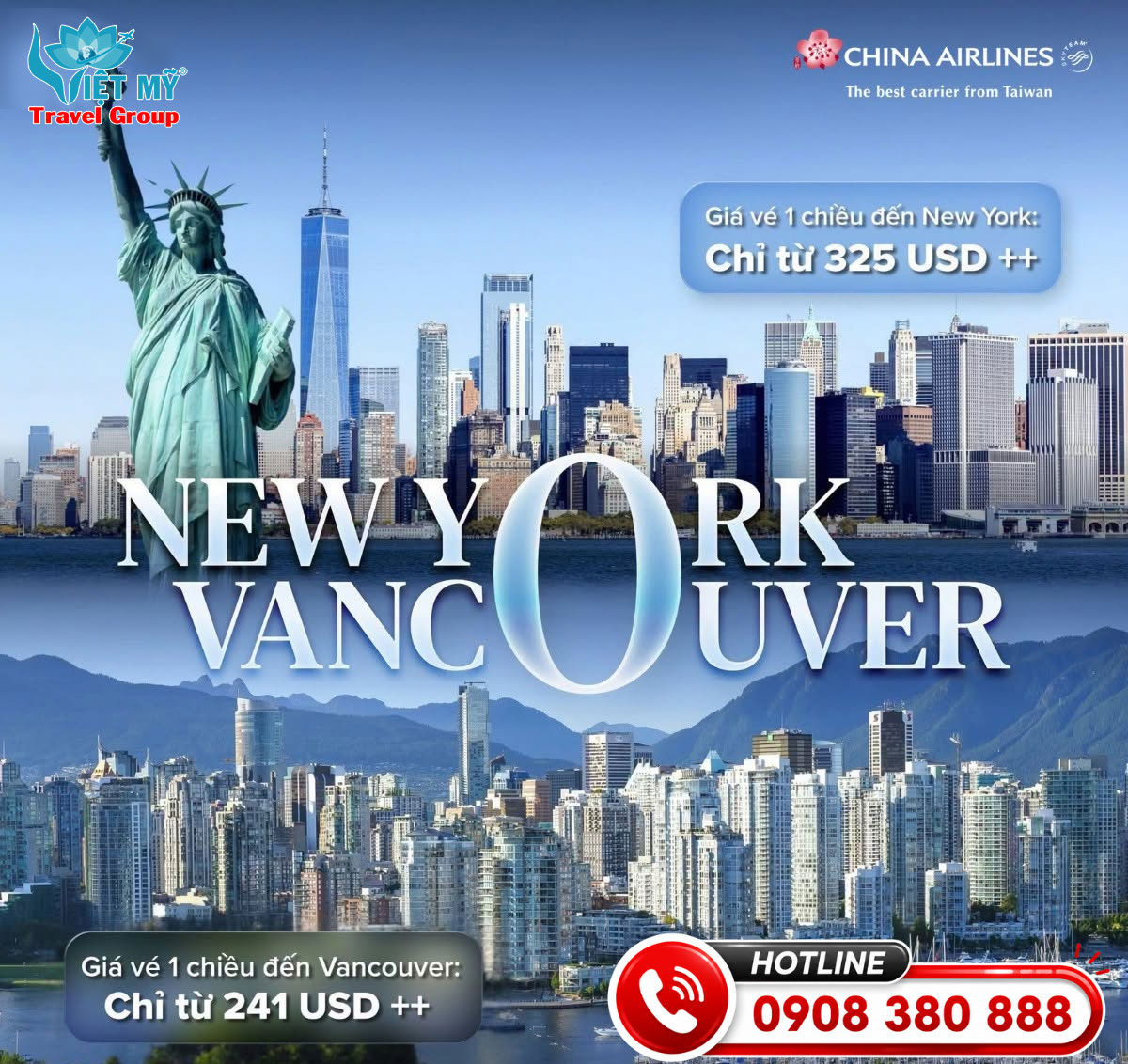 Săn vé bay Bắc Mỹ cùng China Airlines giá chỉ từ 241 USD