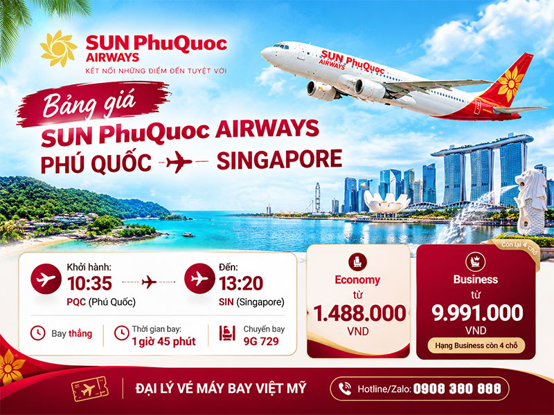 GIá Vé máy bay Sun PhuQuoc (SPA) Phú Quốc đi Singapore (SIN)