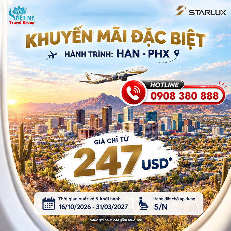 Phoexix vẫy gọi, Bay Mỹ chỉ từ 247 USD cùng Starlux Airlines