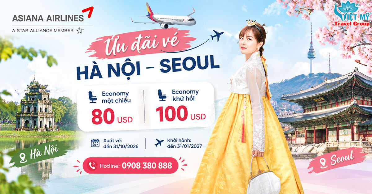 Asiana Airlines ưu đãi Hà Nội - Seoul giá chỉ từ 80 USD