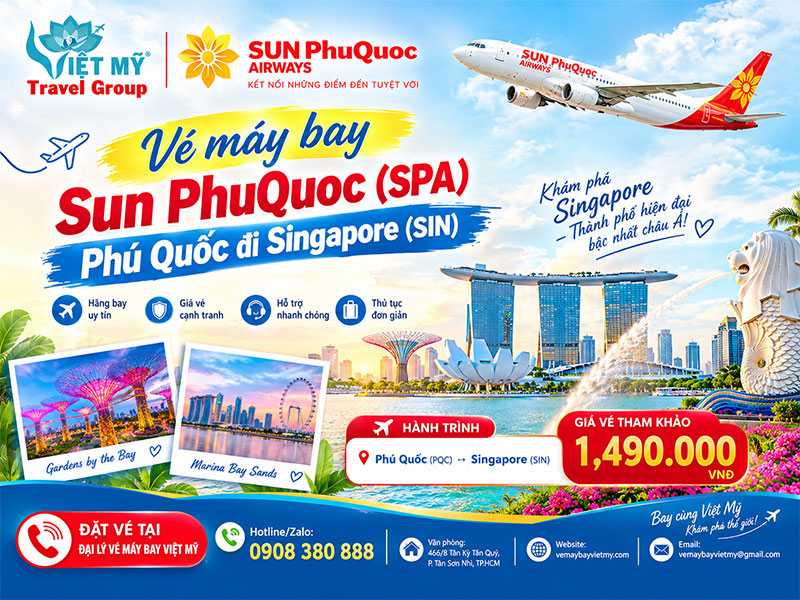 Vé máy bay Sun PhuQuoc (SPA) Phú Quốc đi Singapore (SIN)
