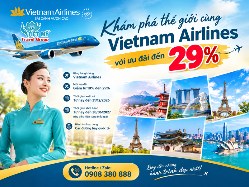Khám phá thế giới cùng Vietnam Airlines với ưu đãi đến 29%